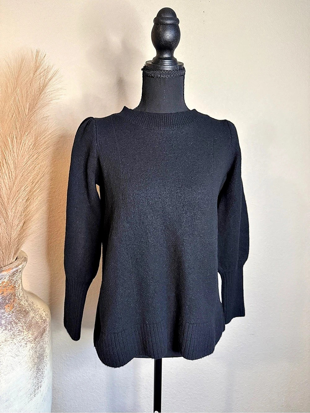 Hill House Wool Puff Sleeve Sweater in Black Size Small Like New